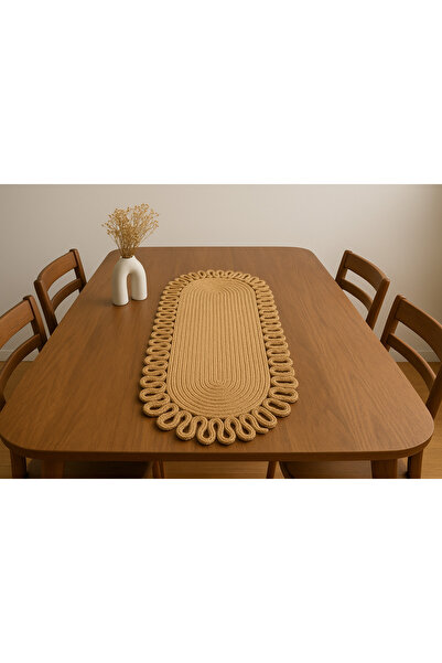 Efuliz Home Natural Jute, Patterned, Wicker, American Service, Table, Coffee Table Cover Runner. 30X80