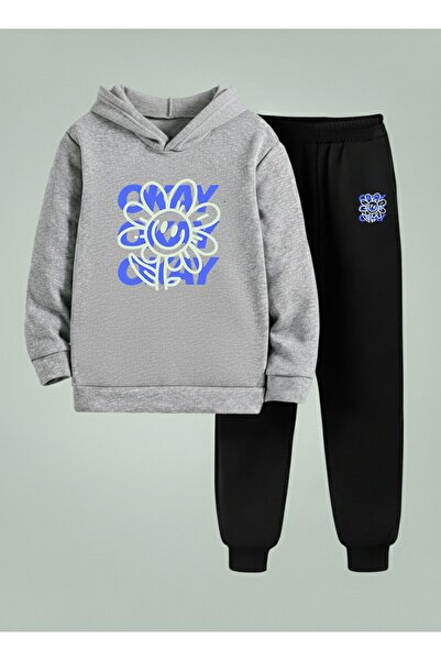 LORVEX Суитшърт с качулка - Детски комплект от тренировъчен екип OKAYY с прин...