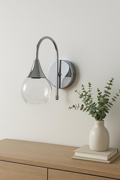 Zelisch Lunara Krom Gövde Şeffaf Camlı Lüks Duvar Apliği