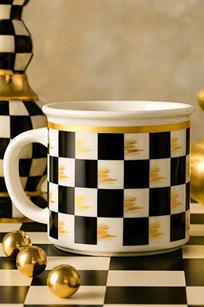 PH Concept Kadıkızı Black Checkmate Set of 2 Porcelain Mugs