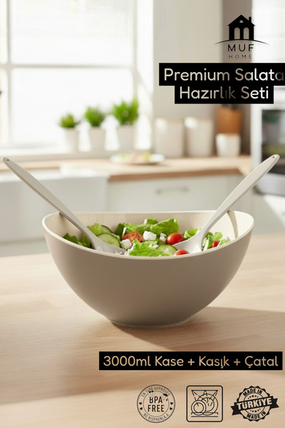 MUF HOME Salad Serving Set Serving Presentation Salad Preparation Set 3 Pieces Crystal Plastic Spoon and Fork 3000 ml