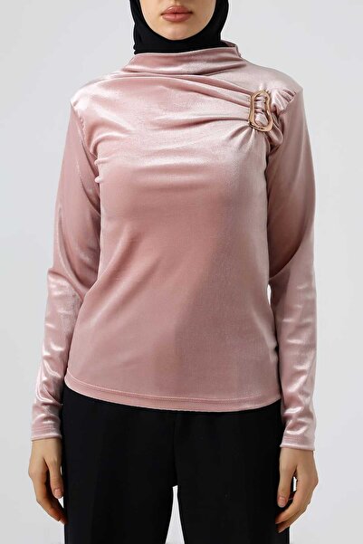Sabr Bluză din catifea cu cataramă pe jumătate de gât – Bluză elegantă și la ...