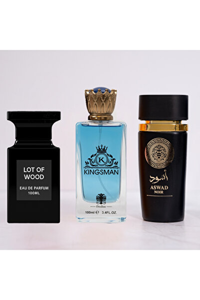 EAU DE PARFUME SET OF 3 MEN'S PERFUMES - Aswad Noir + Kingsman + Lot of Wood 100ML