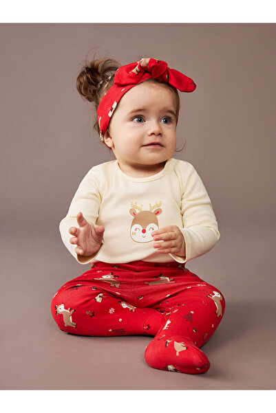 LC Waikiki Rmz Gi̇yi̇m Farkiyla Zero Roba Collar Printed Baby Girl Set 3-Piece