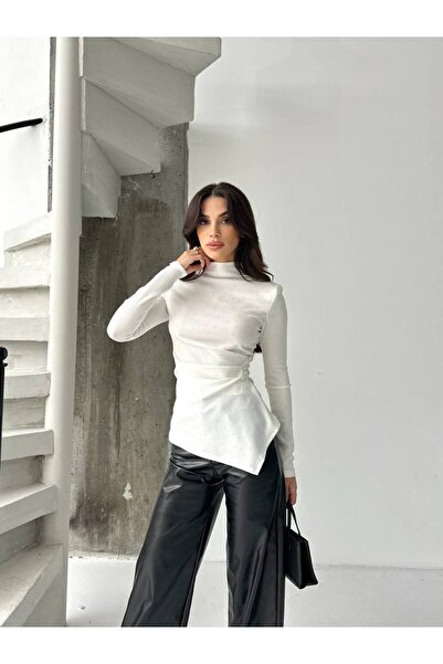 LUJJE Asymmetrical Women's Blouse with Stone Waist Detail