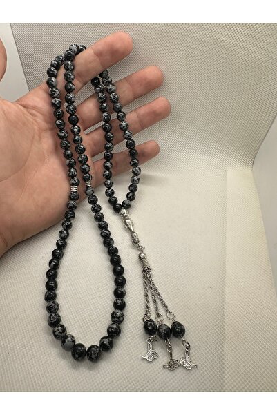 grsoyuncak Natural Stone Obsidian Stone 99-Bead 8mm Prayer Rosary