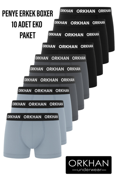 ORKHAN Men's Boxers, Cotton Elastane, Stretch Fabric Pieces, Daily Use, Soft Fabric, Flexible, Pack of 10
