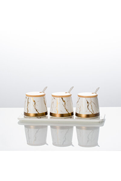 Malooki Set of 3 Marble-Design Spice Jars with Wooden Lids and Spoons