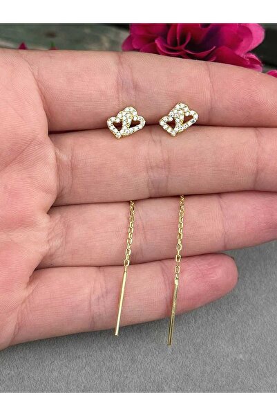 argint 925 Side by side heart earrings