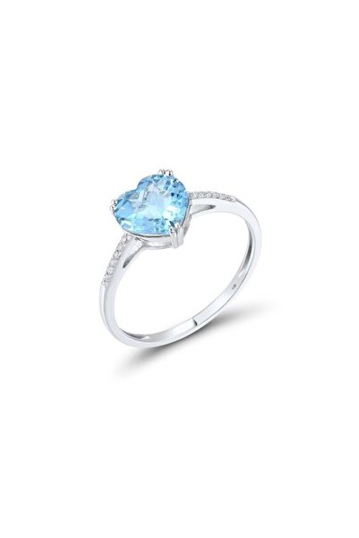 Bijuteria SORELLY 14k White Gold Ring with 0.036ct Diamond Heart and 1.00ct Topaz Size 17