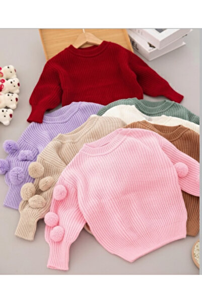 kokosh _ kidss burcu sapmaz Girls' Pom-Pom Knit Sweater