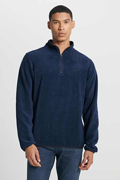 Lee Regular Fit Regular Cut Stand Collar Half Zipper Navy Blue Fleece