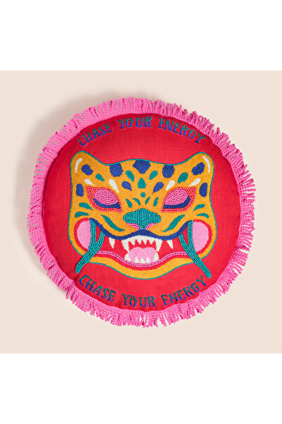 Zsa Zsa Zsu Ghunı Saçaklı Nakışlı Pamuk Dolgulu Kırlent 40 Cm Kırmızı