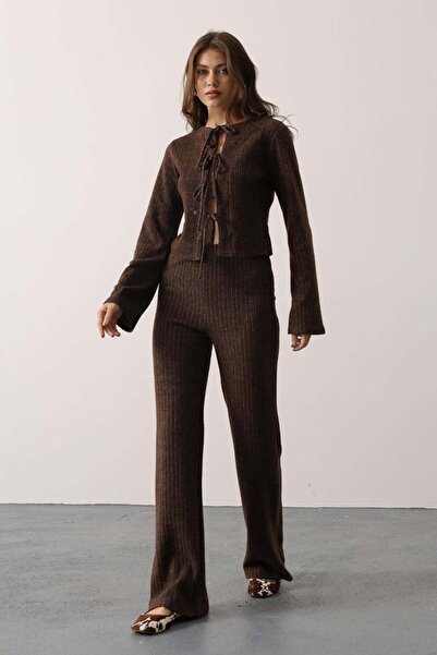 Reyon Kadın Kahve Örme Pantolon