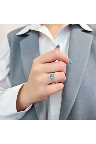 Bijuteria SORELLY 14k White Gold Ring with 0.036ct Diamond Heart and 1.00ct Topaz Size 17