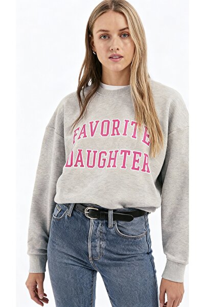 Matcha Butik Women's Oversized Slogan Gray Sweatshirt