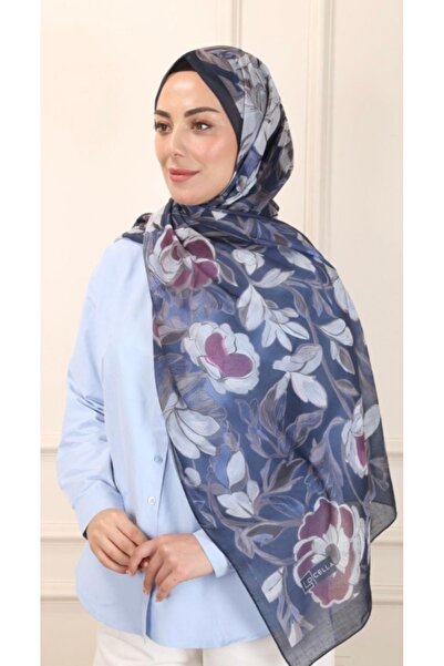 locella شال قطني منقوش باللون الأزرق الداكن