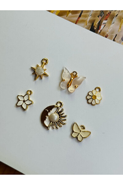 roshel 6 Adet Altın Kaplama Kolye Ucu Charm (6 adet Çelik Halka Gönderilmektedir)