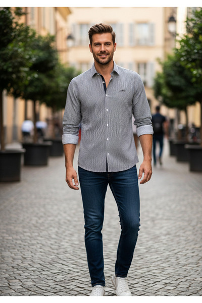 YusGos Men's Regular Fit Regular Collar Long Sleeve Easy Iron Dotted Premium Cotton Shirt