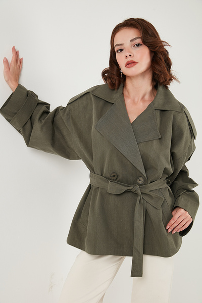 Lela Oversized Fit Double-Breasted Lapel Belted Buttoned Trench Coat Trench Coat 6839609