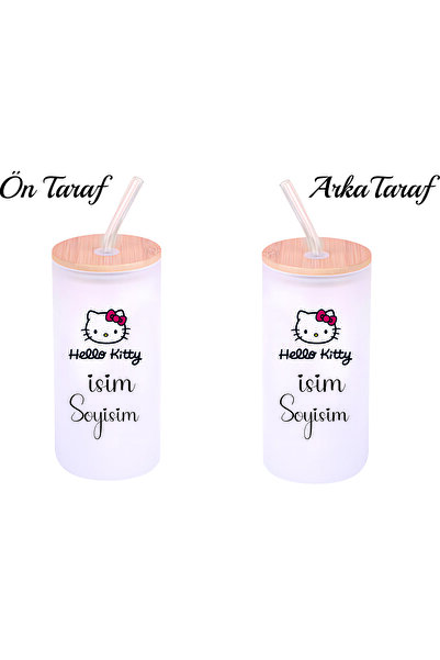 Kreax Kişiye Özel Hello Kitty Temalı Buzlu Pipetli Cam Suluk