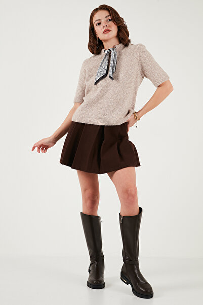 Lela Wool Blend Regular Fit Scarf Collar Short Sleeve Knitwear Sweater Sweater 4617023