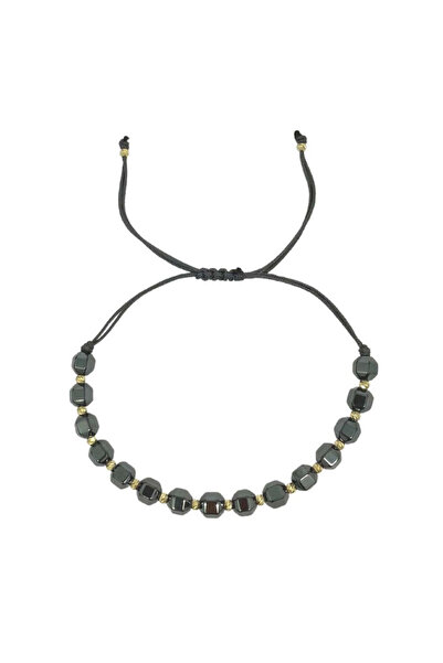 Bijuteria SORELLY Brățară din aur de 14k cu mărgele și hematit gri de 5 mm, 2 mm - șnur gri