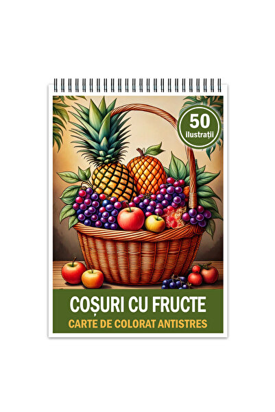 Legendary Gifts Carte de colorat antistres, 50 de ilustrații cu coșuri cu fructe, 106 pagini, Format: A5