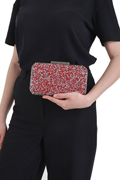 By EDUU Red Silver Stone Shoulder and Hand Women's Evening Dress Bag / Women's Wedding Engagement and Evening Bag