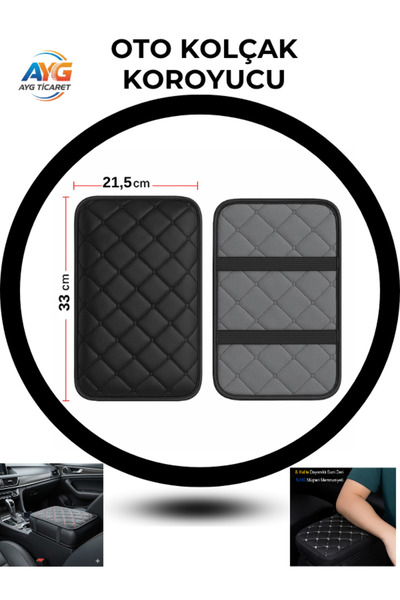 AYGTİCARET Özel Deri Oto Kolçak Koruyucu Kılıf Capitone Süngerli Siyah Nakışl...