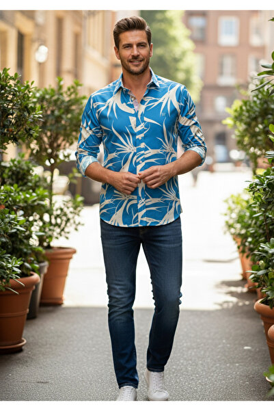 YusGos Long Sleeve Cotton Fabric Patterned Easy Iron Regular Fit Premium Men's Shirt