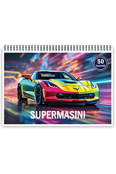 Legendary Gifts Carte de colorat, 50 de ilustrații, Super mașini, 106 pagini, Format: A5