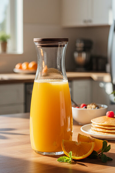 Snippy Nur - Ahşap Kapaklı Cam Sürahi Karaf 1180 ml