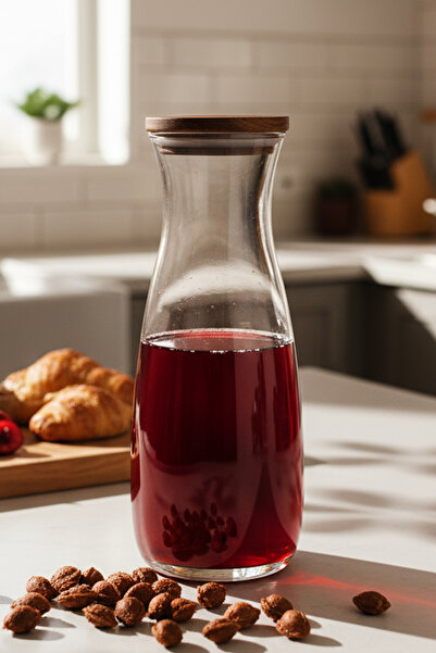 Snippy Nur - Ahşap Kapaklı Cam Sürahi Karaf 1180 ml