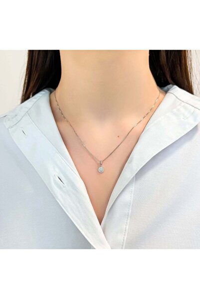 Bijuteria SORELLY 14k White Gold Pendant Circle with Diamonds 0.044 ct