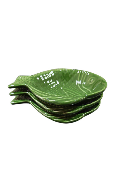 Ganita home Snack Plate Set of 3 Presentation Plates & Breakfast Plate Fish Shape Green Color