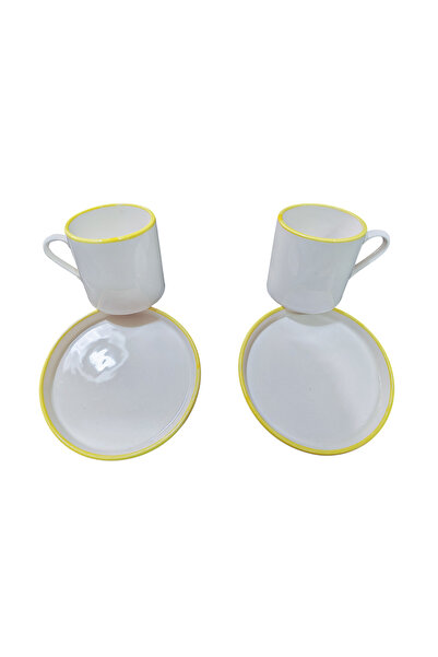 Ganita home Coffee Cup Elegant Yellow Color Double Size 2 Persons 4 Pieces