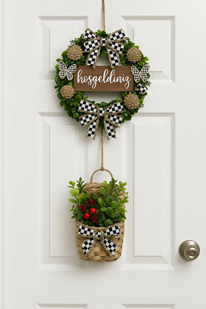 Marrone زينة باب مكتوب عليها 'مرحبًا'، سلة كونيكال، مجموعة من قطعتين بتصميم العام الجديد