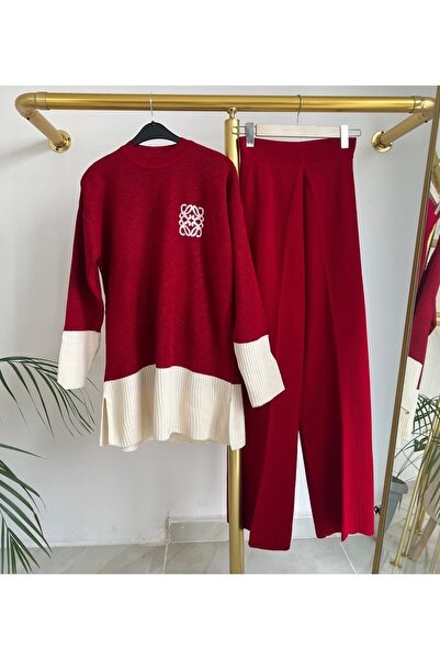 Kirazca Butik Women's Glittery Striped Knitwear Double Set