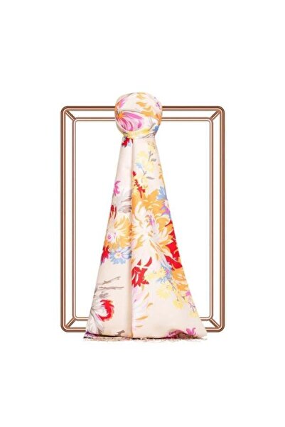 ipekevi Μεταξωτό σάλι με σχέδιο - Σχέδιο χρυσάνθεμου - Κρέμα