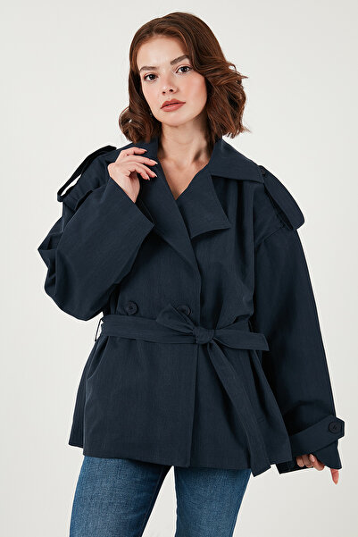 Lela Oversized Fit Double-Breasted Lapel Belted Buttoned Trench Coat Trench Coat 6839609