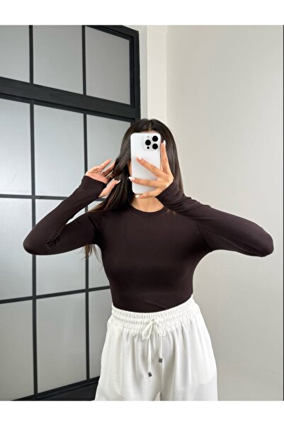 Lovely butik Women's Basic Finger-Inserted Cycling Necklace Long Sleeve Blouse Tok Fabric