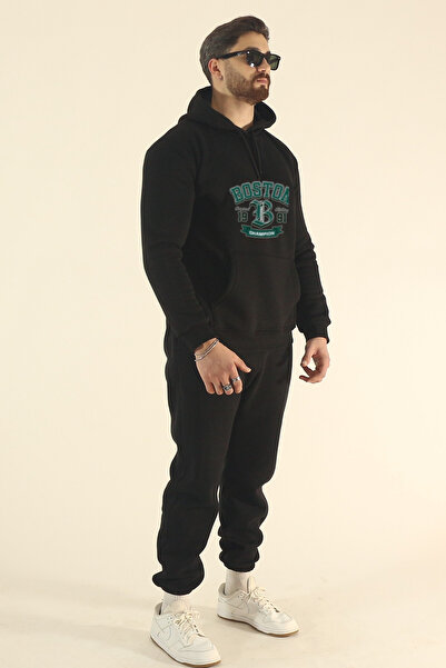 EydaMoon Men's Boston Tracksuit Set Sweatshirt Jogger - Regular Winter Kangaroo Pocket Hooded