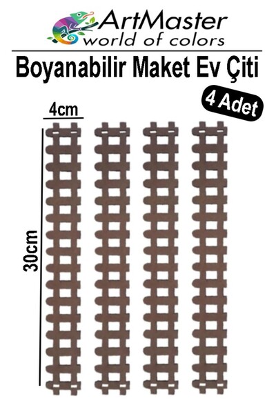 Artmaster Ahşap Maket Çit 30x4 cm Boyanabilir 4 Adet Minyatür Bahçe Çiti Deko...