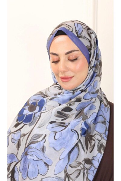 locella شال قطني منقوش باللون الأزرق