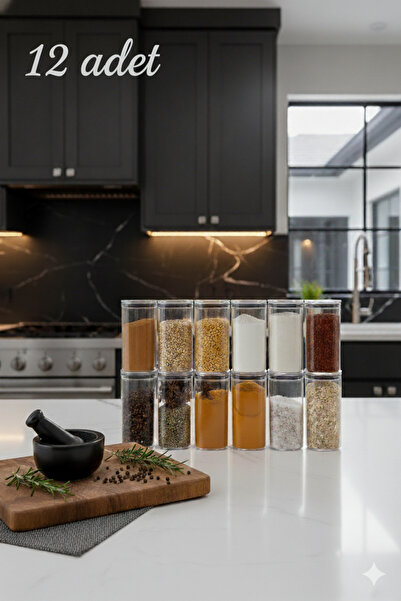 NY HOME 12-Piece Vacuum Sealed Spice Jar Set with Labels