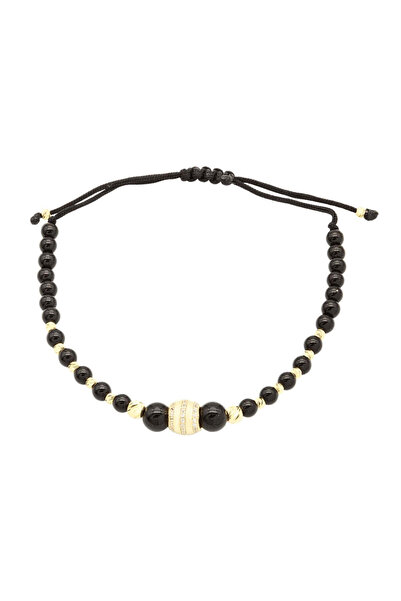 Bijuteria SORELLY 14k Gold Bracelet with Onyx and Gold Bead