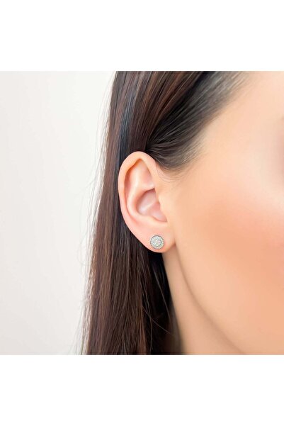 Bijuteria SORELLY 14k White Gold Earrings with 0.115ct Diamond Circle