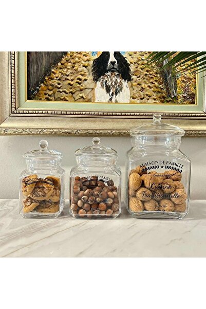 RİVO HOME DECOR Glass Storage Container with Lid Set of 3 17Cm-18Cm-23Cm