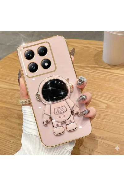 Rivor حافظة هاتف شاومي مي 14 تي برو بحواف لامعة ونقش ذهبي مع شكل رائد فضاء وح...